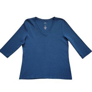 St. John's Bay Essential Top 3/4 Sleeve V-Neck Womens Large Classic Minimalist